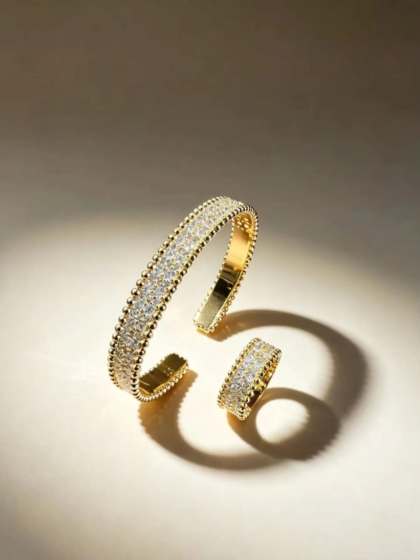 2pc Zircon-Studded Personalized Bracelet & Ring Set