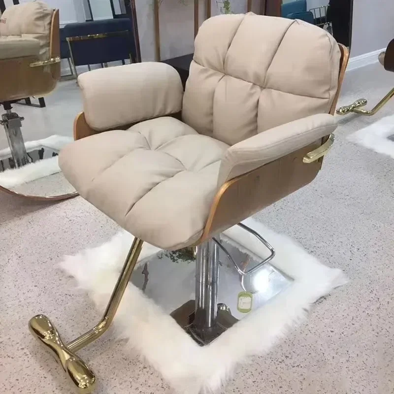 Trendy Personalized Barber Chair Gold Leg Rest Aesthetic Simple Chair Swivel Professional Cushion Cadeira Salon Furniture