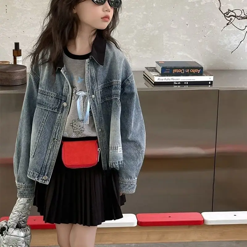 

Cowboy Jacket Denim Coat Tops Cool 2025 Autumn Korean Edition Western Style Middle Large Kids Girls Student Casual Top Versatile