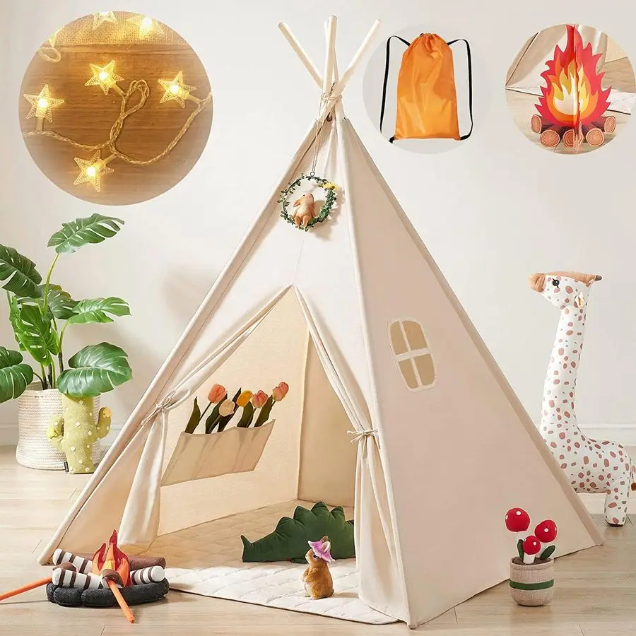 Land-Tipi-Zelt für Kinder mit Sternlichtern, faltbares Spielzelt für Mädchen und Jungen, waschbares Kleinkindzelt für den Innenbereich, gemütliche warme Readi