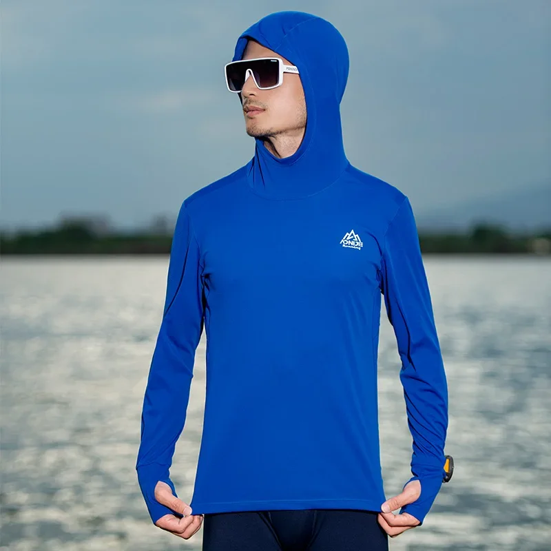 AONIJIE-T-shirt de sport à capuche pour homme, manches longues, séchage rapide, respirant, protection solaire, course à pied, FM5171