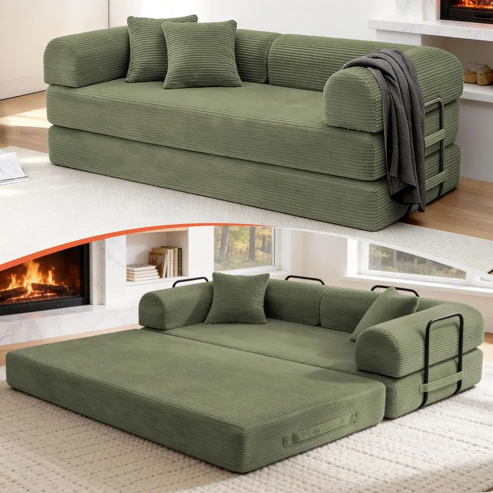 

Вельветовый диван-кровать, раскладной диван в коробке с 2 подушками, складной футон-софа 4-в-1 из высокоплотного пенополиуретана для небольших помещений