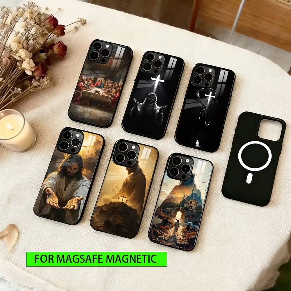 

Чехол для телефона с изображением Иисуса Христа для iPhone 17, 16, 15, 14, 13, 12, 11 Plus, Pro, магнитный, с поддержкой беспроводной зарядки Magsafe
