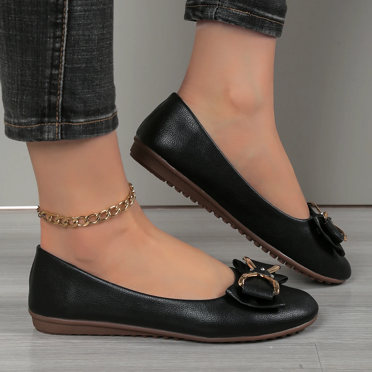 Lente Vrouw Flats Schoenen Balletten Metalen Gesp Strik Loafers Vallen Meisje Ballerina Jurk Slip Op Kantoor Lakleer Schoenen Vrouwen