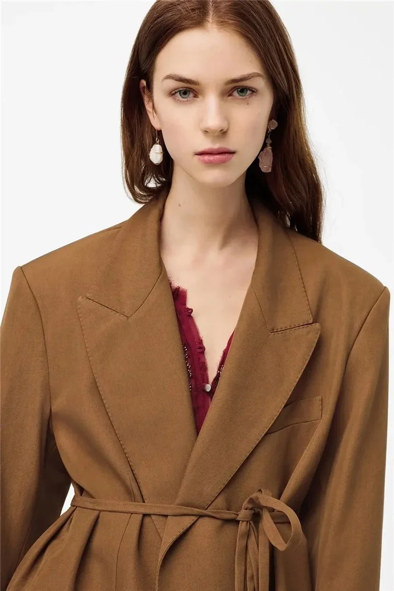 Imagem -02 - Blazer Feminino Solto com Renda Terno de Escritório Simples de Cintura Alta com Bandagem Monocromático Nova Moda Primavera Outono 2023