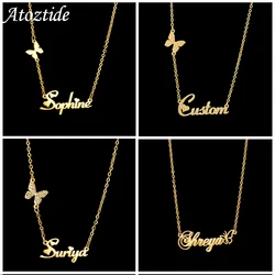 Atoztide collane smerigliate con nome personalizzato multiplo catena a farfalla in pietra piena in acciaio inossidabile per regali di gioielli con ciondolo da donna