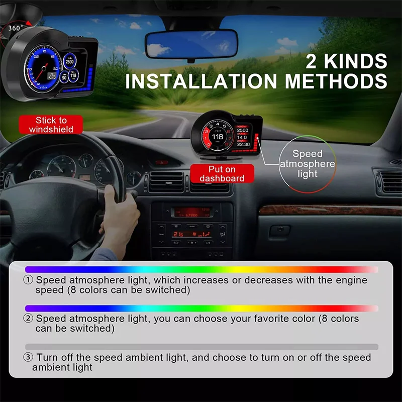 Picture 5: OBD GPS Dual System RPM Gauge Speedometer Milometer F15 Car Head Up Display HUD 6 Alarm Functions Accelerated Test