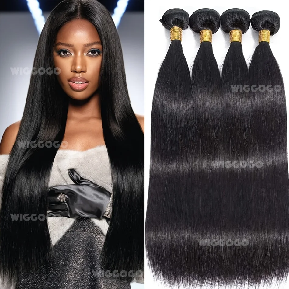 Wiggogo Bone Straight 1 3 4 Bundles Brazilian Virgin Unprocessed 100% Human Hair Extensions Deals Double Weft Natural For Women