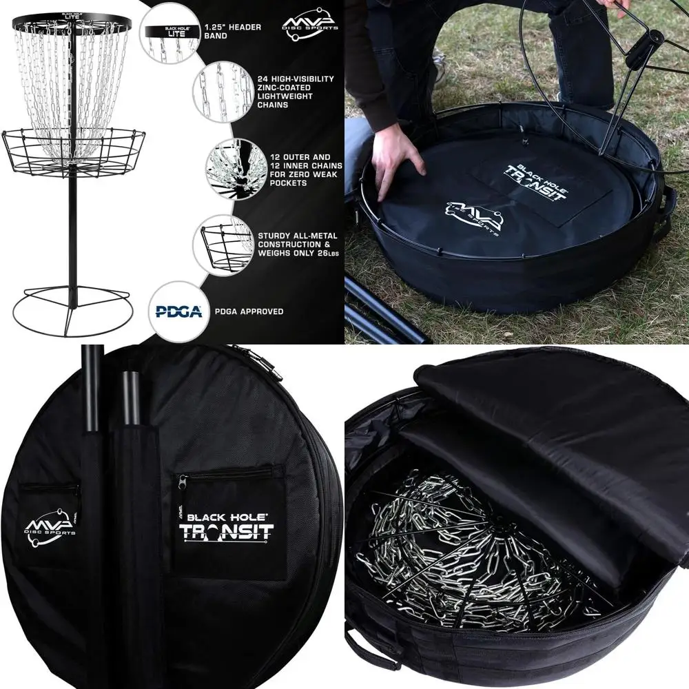 Cesta de golfe Black Hole Lite com disco de 24 correntes e bolsa de trânsito