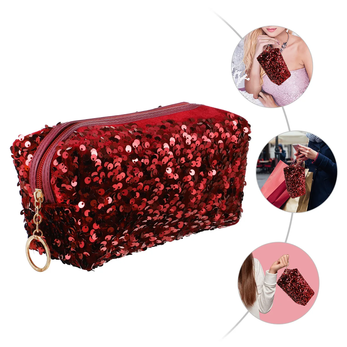 

Sequin Bag Small Storage Bags Square Tote Travel Makeup Organizer For Women Toiletry Bag Lightweight Portable