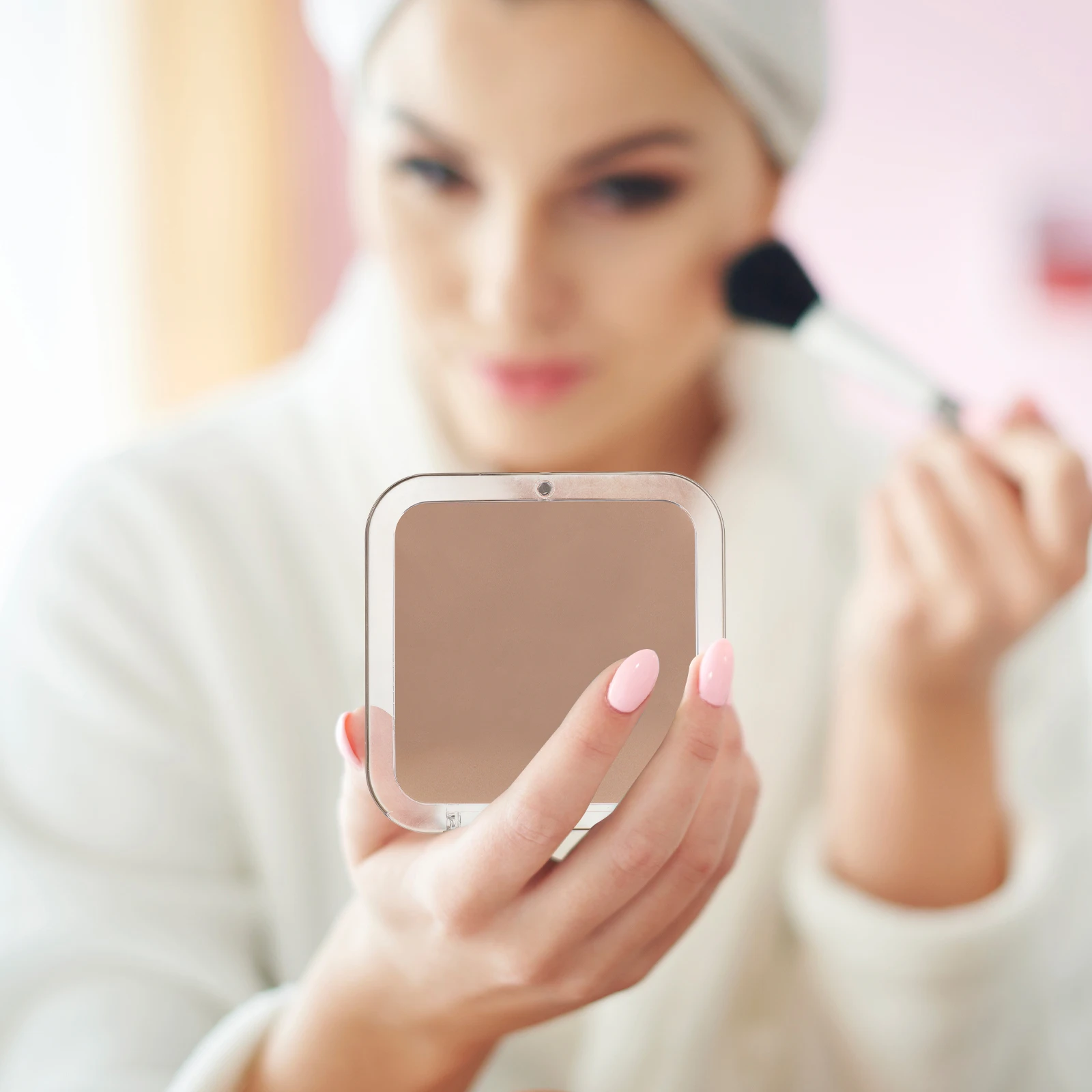 

Mini Square Mirror Portable Travel Size Acrylic H held Folding 10x Magnification For Purse Pocket Makeup