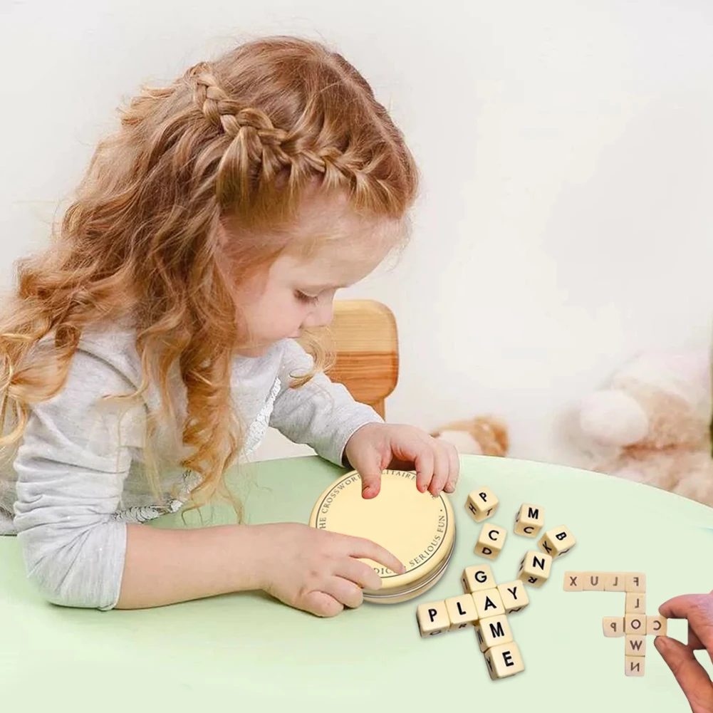 Wooden Twelve Dice Letters Set Think Crossword Solitaire Game Funny Spelling Game Outdoor Travel Parent-child Party Supplies