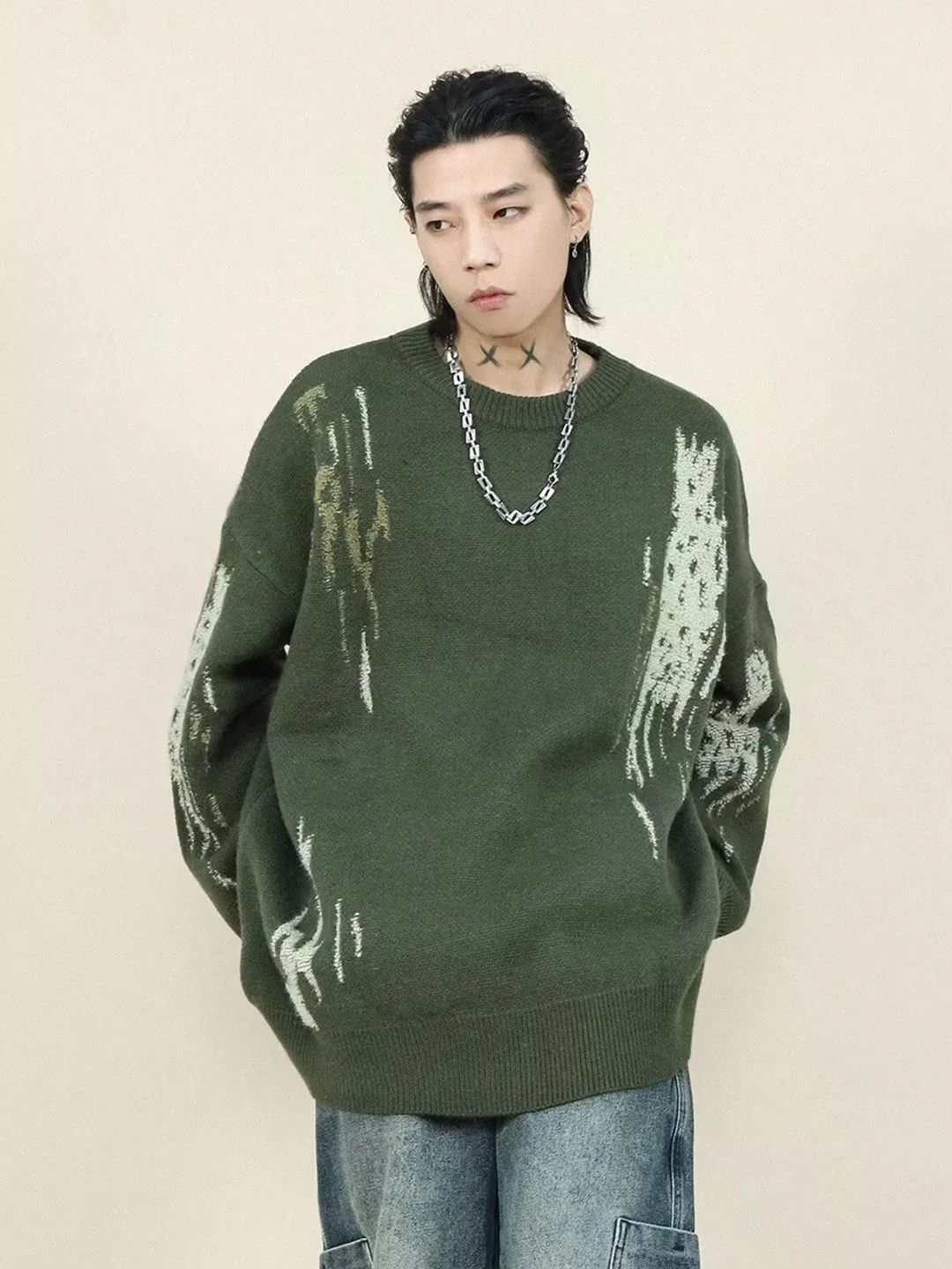 

American Retro Color Blo Men's Sweater Spring Autumn Trendy Loose Versatile Couple Knitted Outerwear Long Sve round Ne