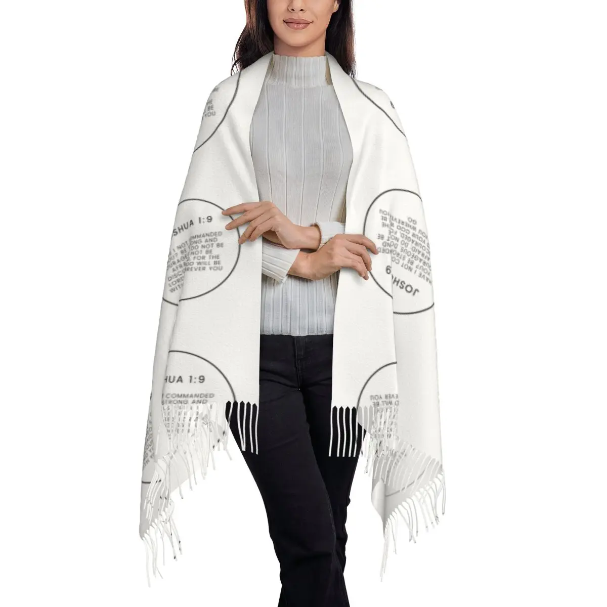 Joshua 1 9 Minimalist Circle Bible Verse Scarf Tassel Scarves Women Soft Warm Shawls and Wraps Long Fall Winter Shawl Wrap