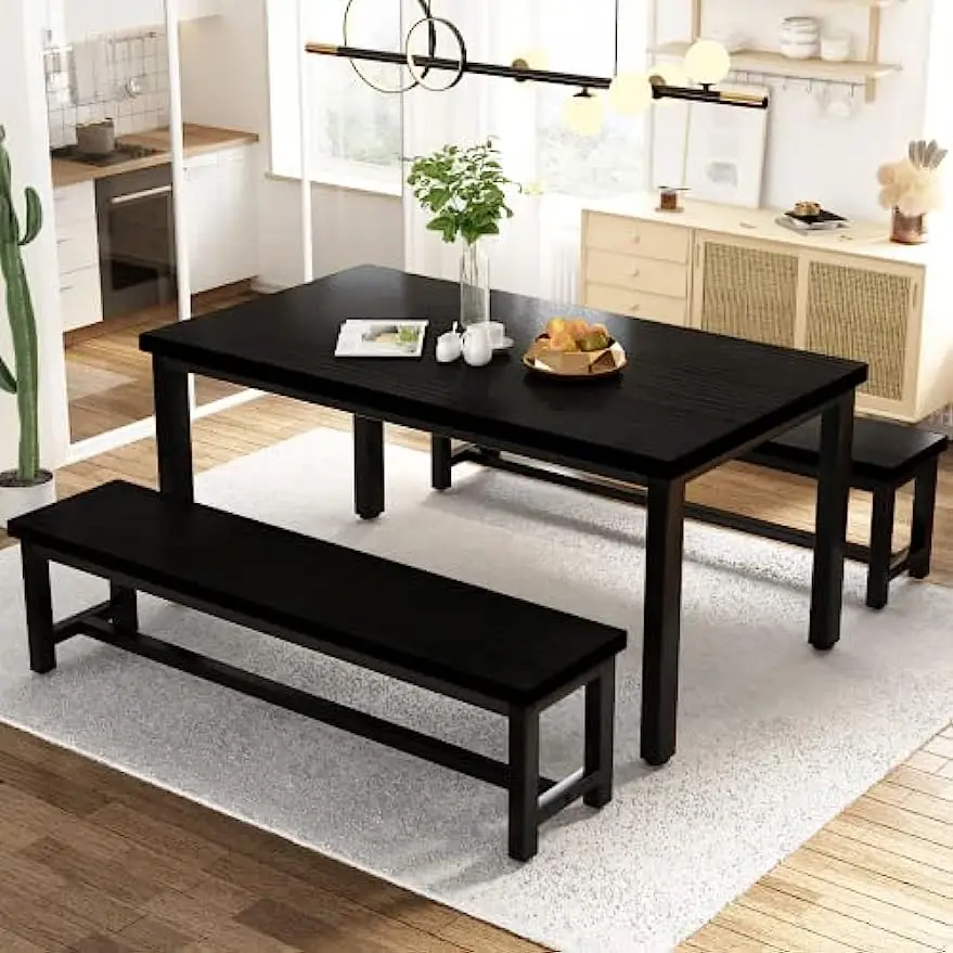 Dining Room Table Set, Kitchen Set with 2 Benches, Ideal for Home, and Room, Breakfast of 43.3x23.6x28.5 inches