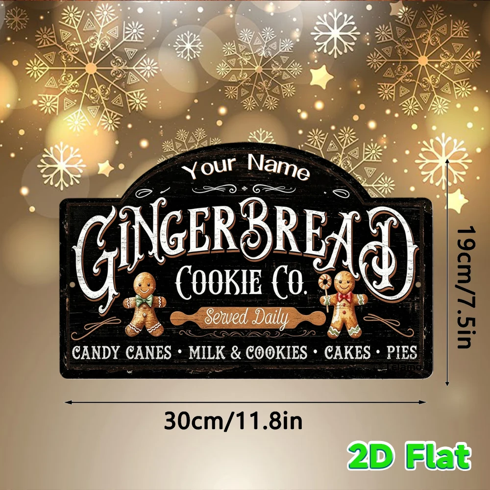 Custom Text Arched Metal Sign, Gingerbread Man Rolling Pin Pattern, Christmas Decorations, Mantel Entryway Decor, Christmas Gift