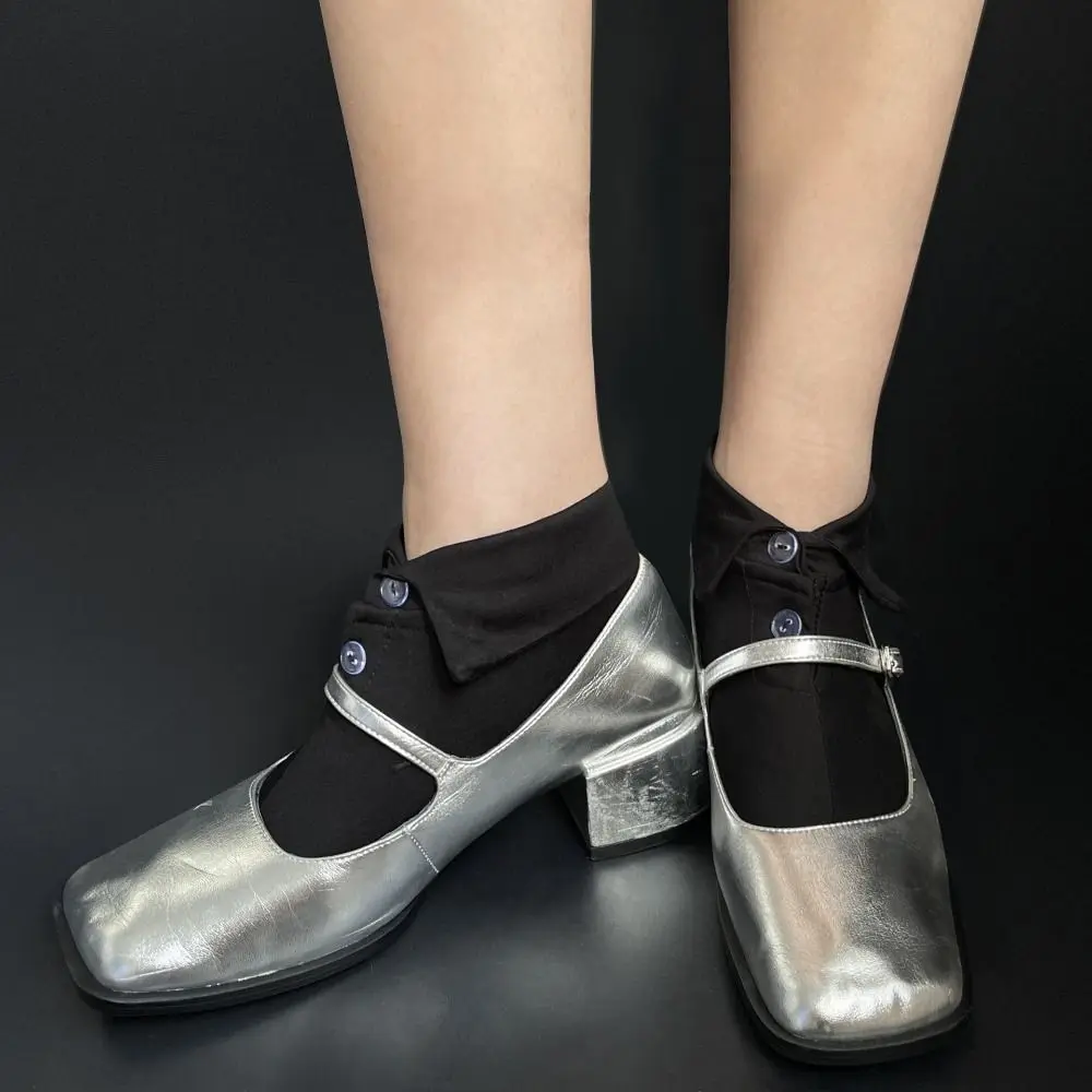 

Unique Button Short Ankle Socks Novelty Lapel Collar Socks Solid Color Hosiery Women's Tube Socks Female