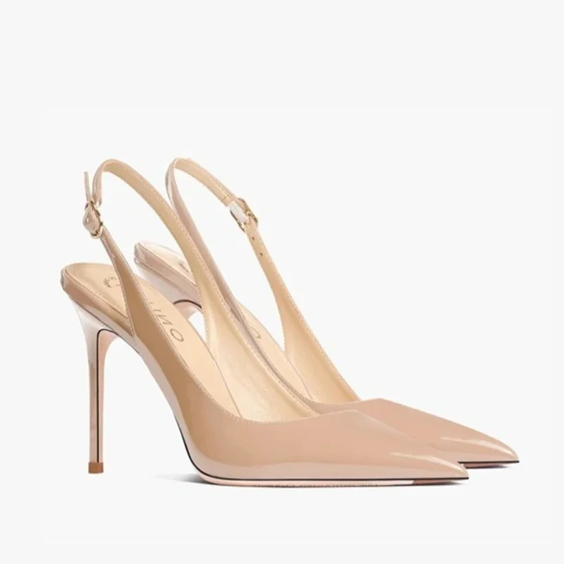 2025 letnie nowe damskie lakierki Slingback damskie buty na wysokim obcasie seksowne szpilki wygodne markowe szpiczaste Toe sandały damskie