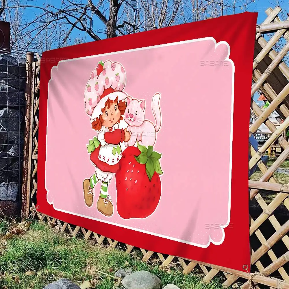 S-Strawberry shortcake Girl Banner INS Style Outdoor Party Decoration Atmosphere Flag