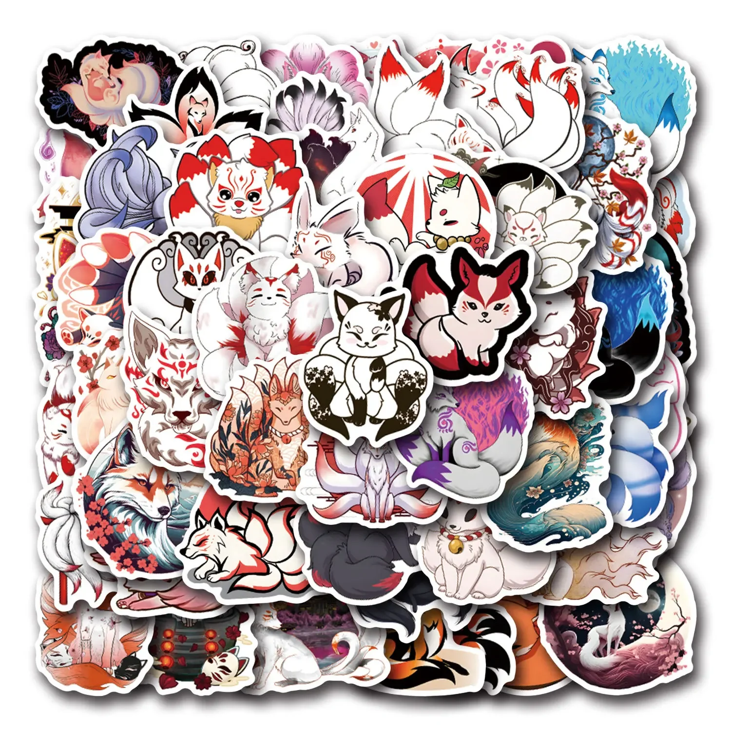 10/50PCS Cute Fox Kitsune Stickers Aesthetic Kitsune Graffiti Stickers for DIY Luggage Laptop  Motorcycle Bicycle Sticker