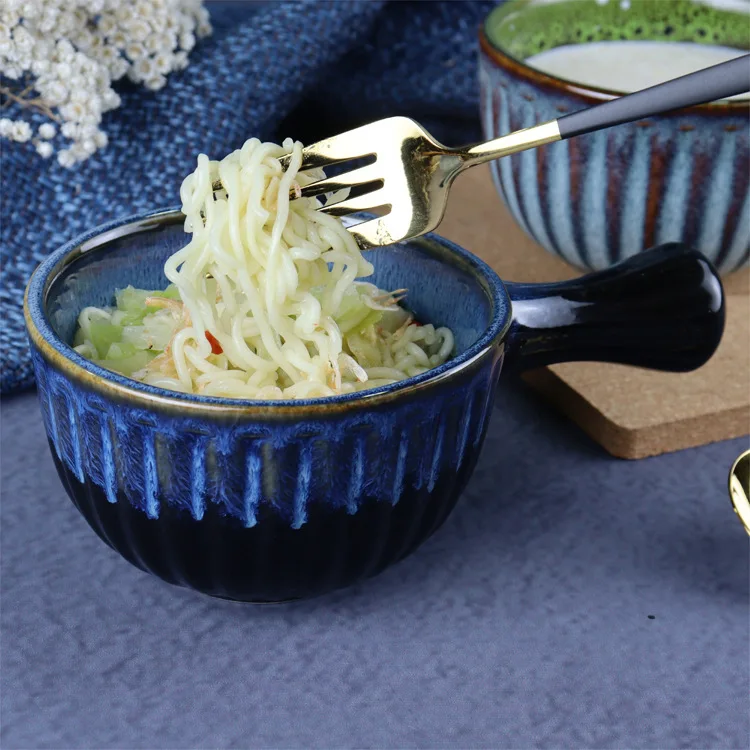 

Vintage Glazed Ceramic Baking Bowl with Handle Oven Safe Pasta Salad Bowl Retro Tableware