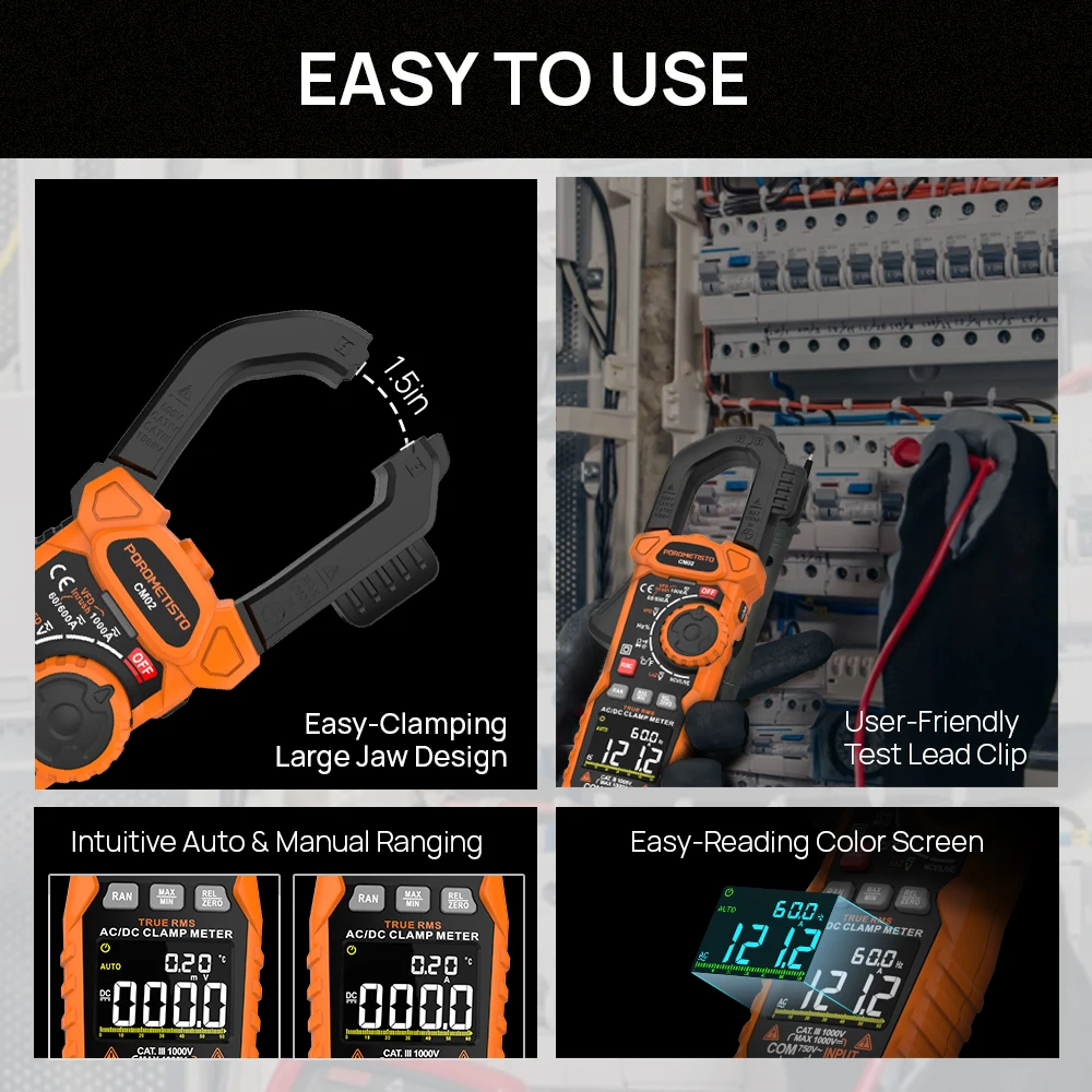 Inrush Digital Clamp Meter 1000A TRMS 6000 Counts Multimeter AC/DC Current Voltage Temp Resistance Capacitance NCV Ohm Hz Tester