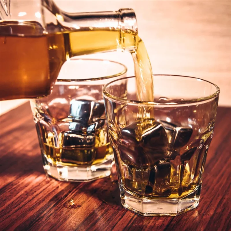 

A03F-Reusable Metal Whiskey Stones 24 Pack Stainless Steel Ice Cubes High Cooling Chilling Rocks With Ice Tongs For Drinking