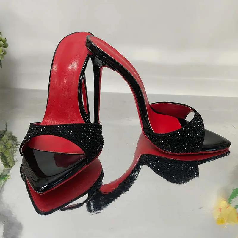 Fashionable Fish Mouth High Heels, Hot Drilled Shallow Mouth One Piece Sandals, Large Size 34-45 Women's Shoes view 3