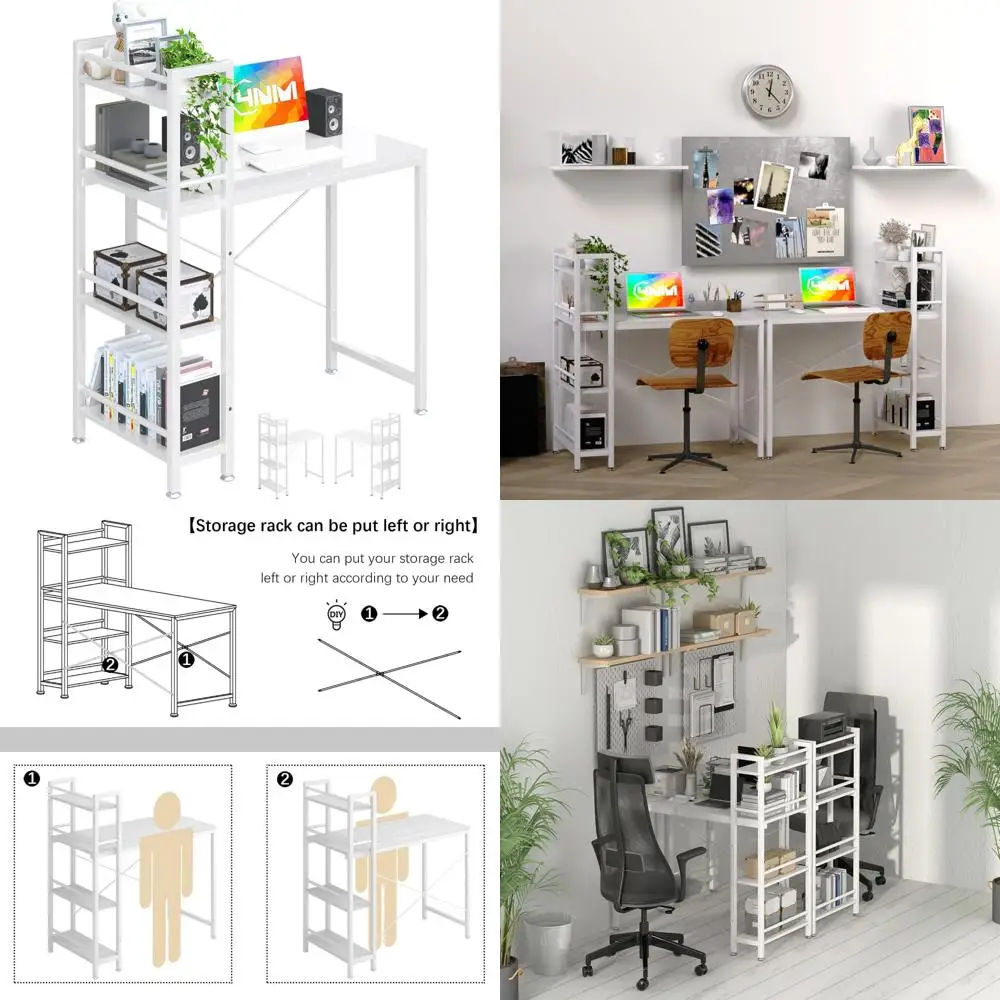 

Compact 35 Desk with 4-Tier Bookshelf for Home Office, Writing, and Studying in Limited Spaces