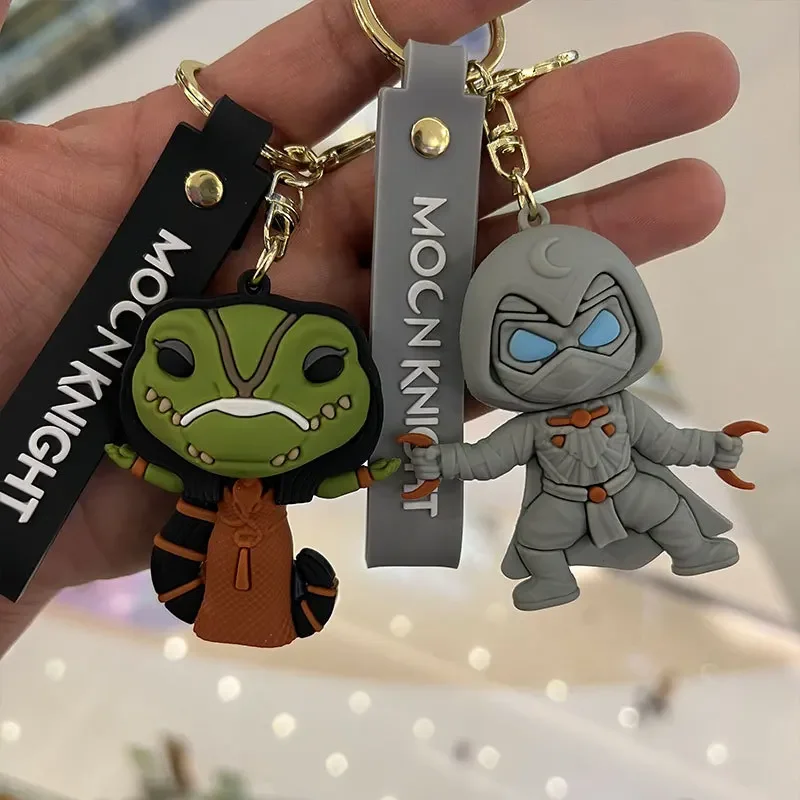 Llavero creativo de Marvel Moon Knight para mujeres, hombres, niños, fanáticos de la figura de película, llavero de llaves, accesorios de soporte