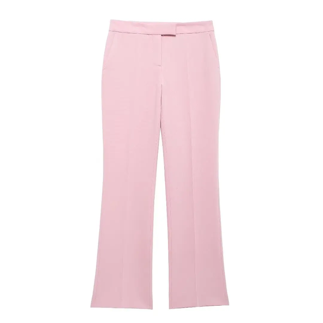 Tangada 2024 Women Pink Wide Leg Pants Trousers High Waist Suit Pants BE0290