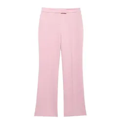 Tangada 2024 Women Pink Wide Leg Pants Trousers High Waist Suit Pants BE0290