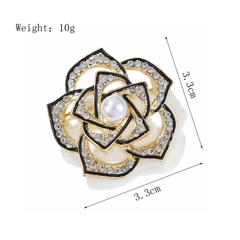 Luxury Crystal 5 Pearls Camellia Brooches for Women Vintage Inlaid Rhinestone Flower Broach Pins Charm Jewelry
