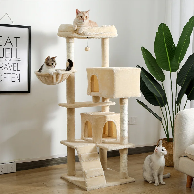 High Luxury Cat Tree Sisal Scratching Posts for Cat Kitten Multi-Level Tower with Ladder Specious Cozy Condo Hummock Large Perch