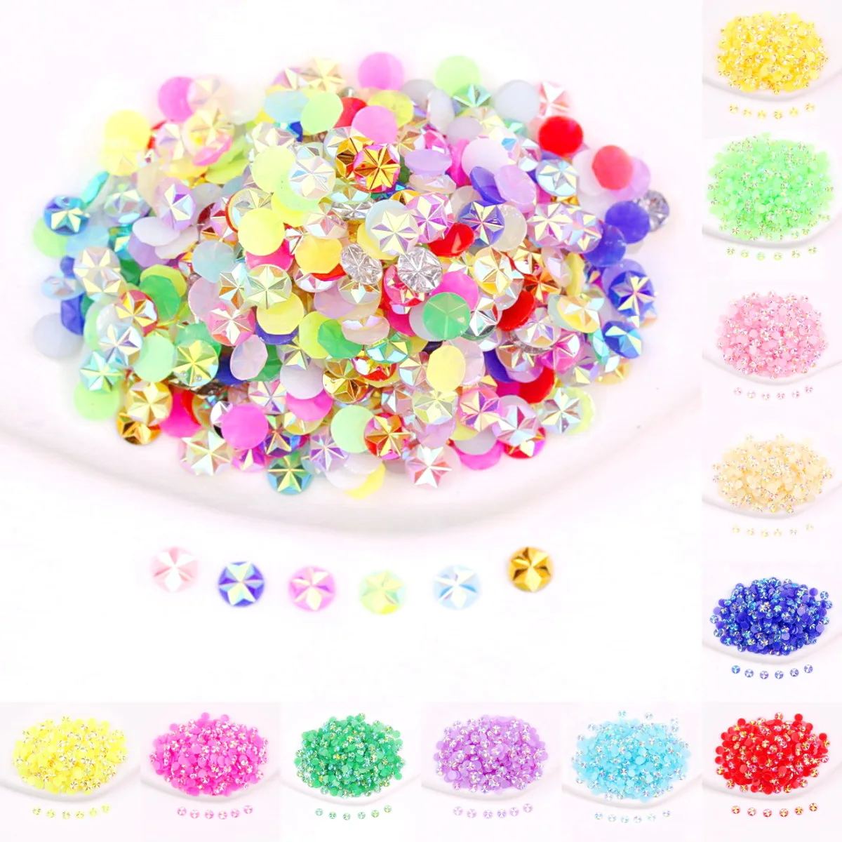5mm/500 Stück, Blumenmuster AB Flache Runde Strass-Steine, Mehrfarbige Kristall-Edelsteine, Nagelkunst Handwerksteine DIY-Verzierung – Detail 1