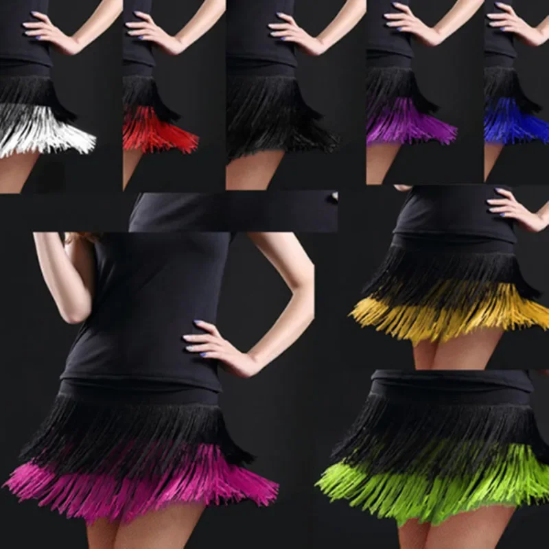 Hot sale fashion sexy adult lady dance dance skirt women's double tassel Latin dance skirt fringed skirts 8 kind colors