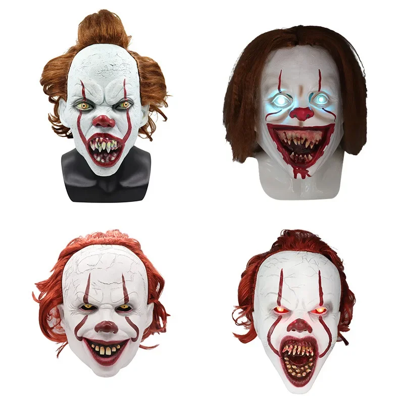 جوكر 2 اللاتكس توهج تأثيري قناع الرعب هالوين شعر مستعار LED
