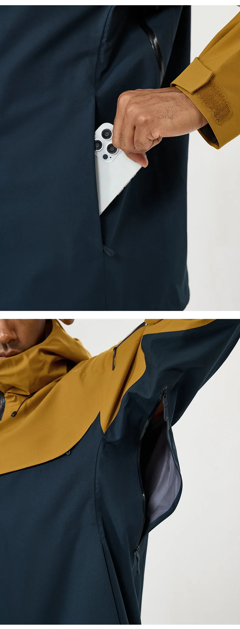 Herbst- und Winter-Hardshell-Windbreaker Winddichte Regenfeste Atmungsaktive Outdoor-Wander- und Bergsteiger-Skijacke mit Kapuze – Detail 23