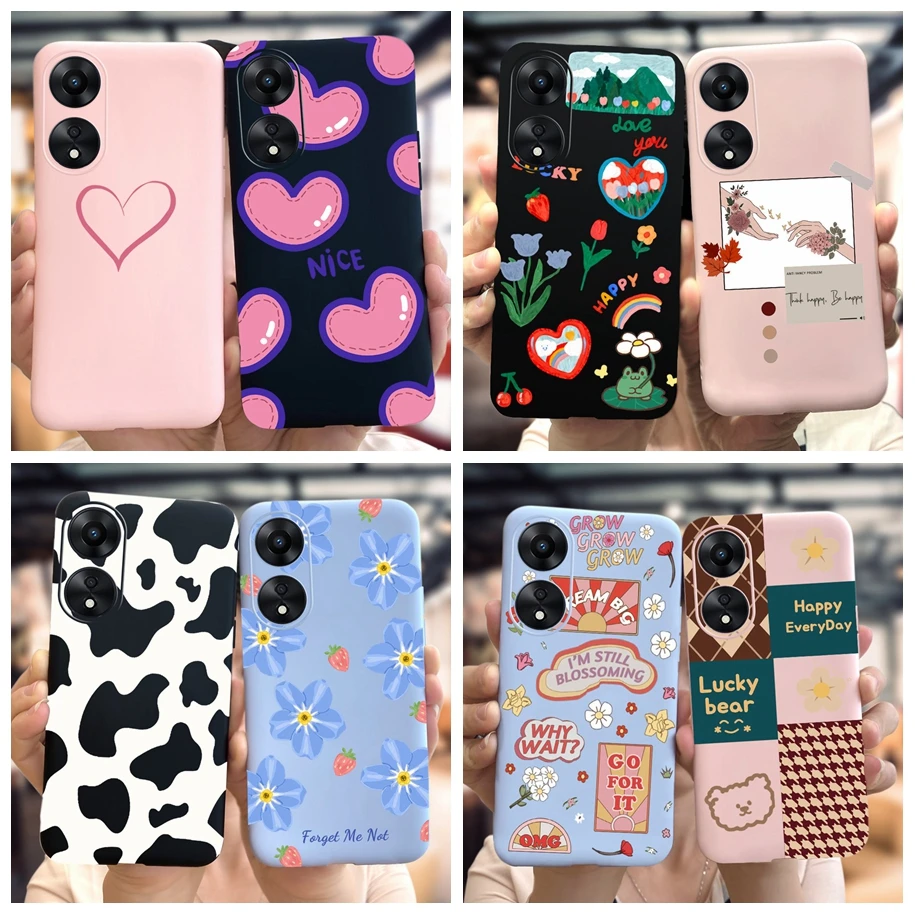 For OPPO A78 2023 Case Stylish Love Heart Milk Cow Candy Painted Soft Back Cover For OPPO A58 A78 5G A1 Pro CPH2483 Phone Fundas