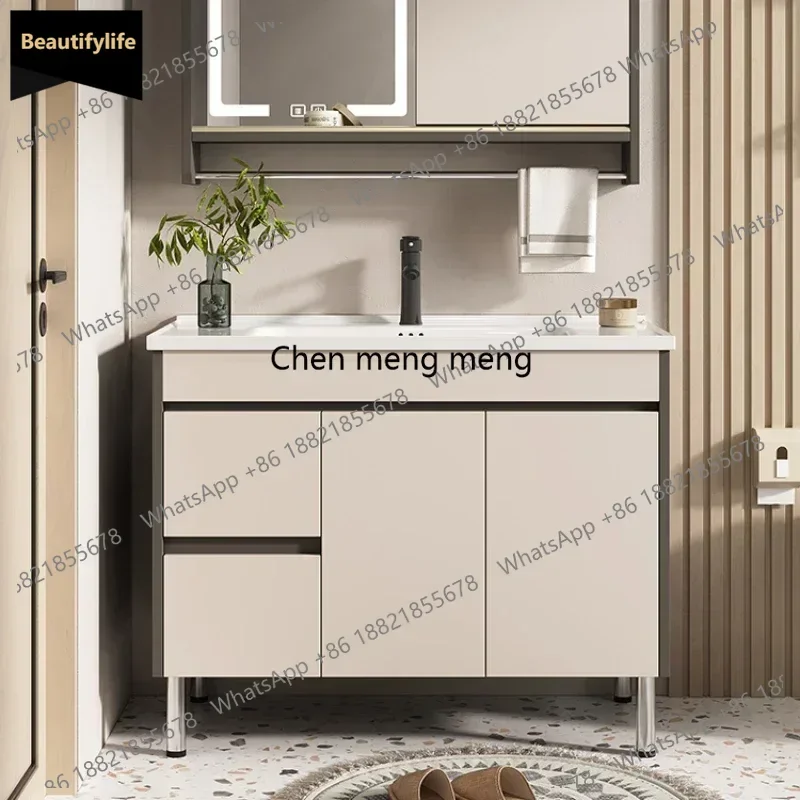 S178 Intelligent Mirror Solid Wood Bathroom Cabinet Ceramic Integrated Basin Bathroom Hand Washing Combination Hotel Furniture