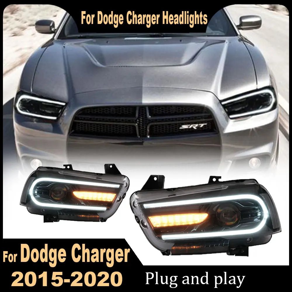 

LED Headlamp Car Headlights Assembly for Dodge Charger 2011 2012-2014 Headlight with moving turn signal light DRL Dual beam lens