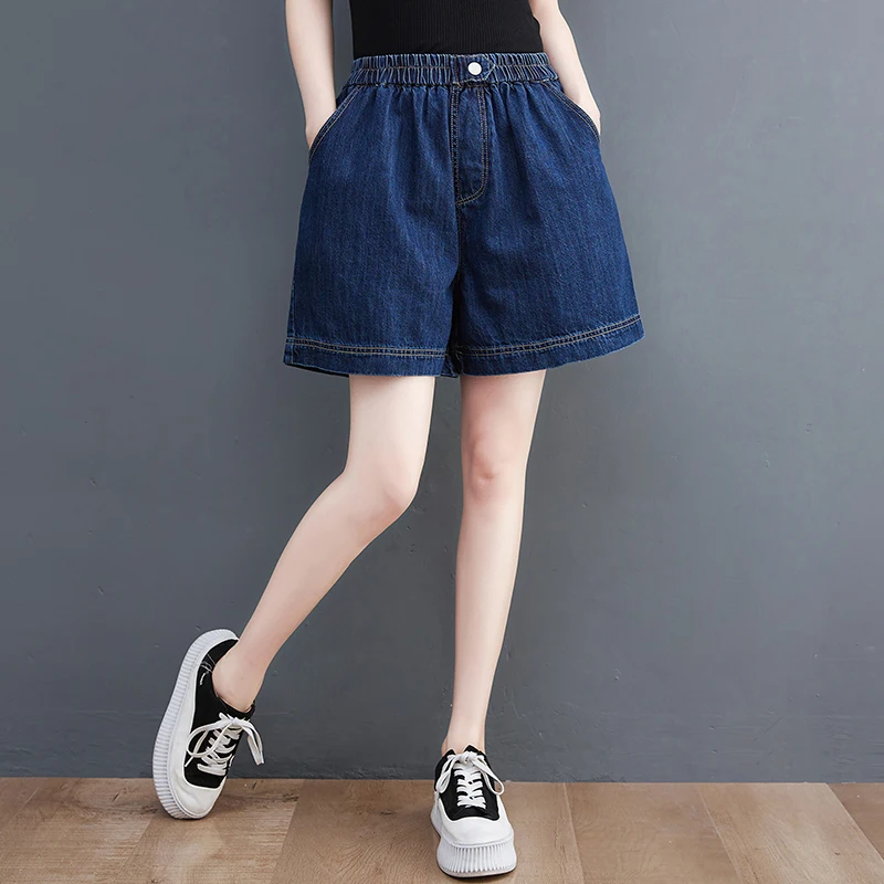 Thin Denim Shorts For Women 2025 New Summer  Elastic High wWaist Wide Leg Short Pants Loose A-line Large Size Jean Hot Pants