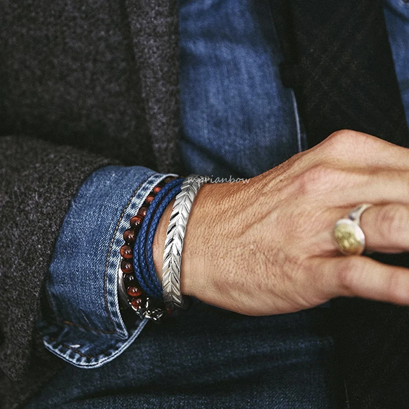 Mens Cuff Bangle,Stainless Steel Braiding Design Cuff Bracelet for Men, Stacking Bracelet,Gents Jewelry