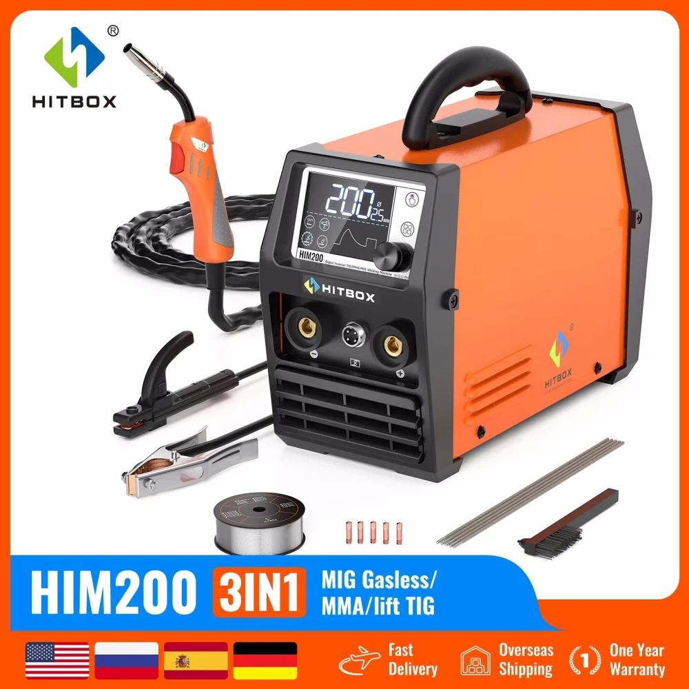 HITBOX 200A 3 w 1 Półautomatyczna spawarka inwertorowa MIG/Lift TIG/MMA Spawarka lutownicza w osłonie gazowej 220V HIM200