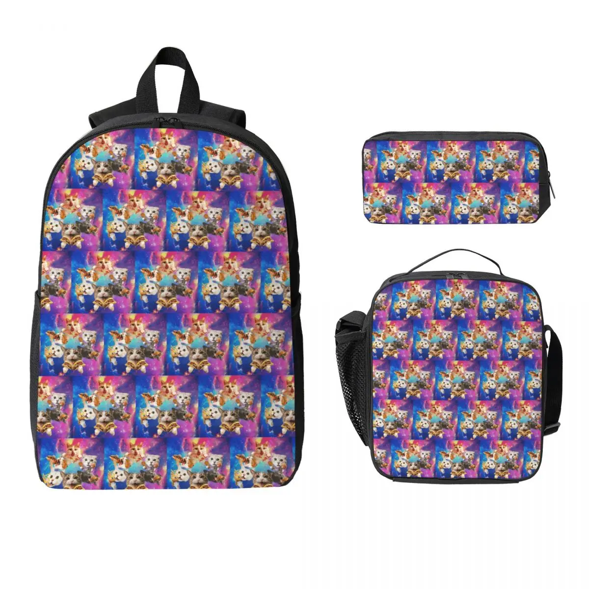 Space Cats Food Backpack Student Boys Girls BookBag School Bag Laptop Shoulder Bags 3ps Insulated Lunch Bag Pencil Case