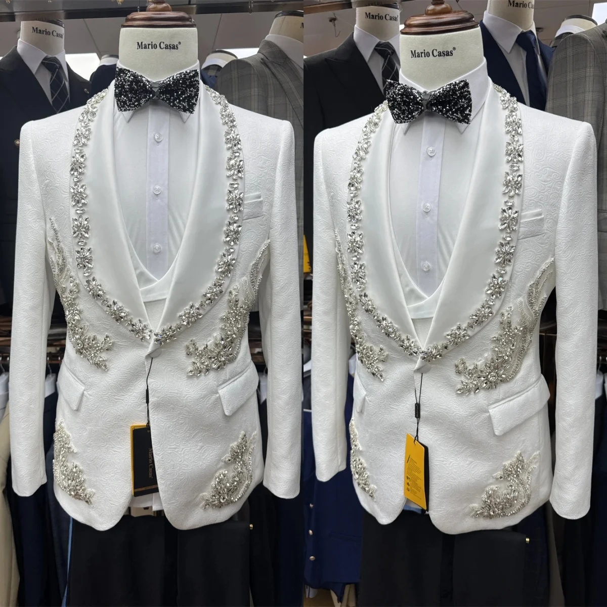 

Crystal Jacquard Luxurious Men's Blazer For Wedding Shawl Lapel Tuxedos Prom Business Only Jacket Terno Masculinos Customized