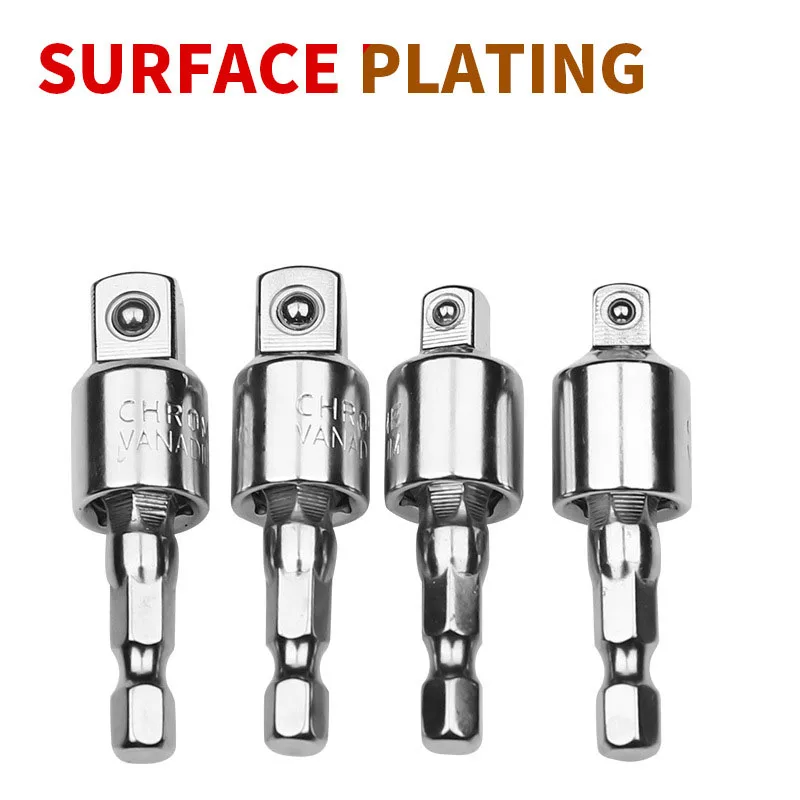 1/4 "Hex Shank Electric Drill Socket Adapter 1/4" 3/8 "1/2" Square Socket Drill Bits 360 ° Rotatable Extension untuk Impact Driver