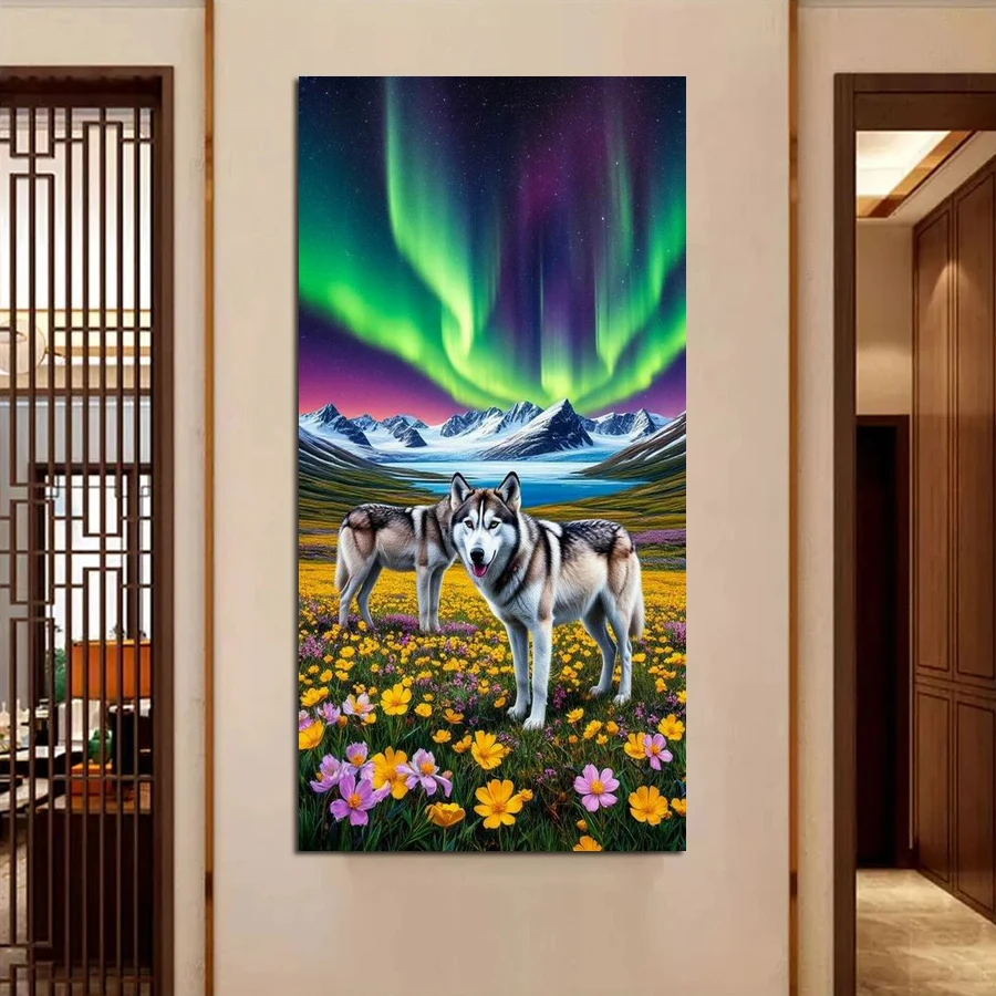 Diy Diamond Art Painting Arctic Snow Mountain Wolf Flower Full Drill Large Size Scenery Mosaic Embroidery Picture Home Decor