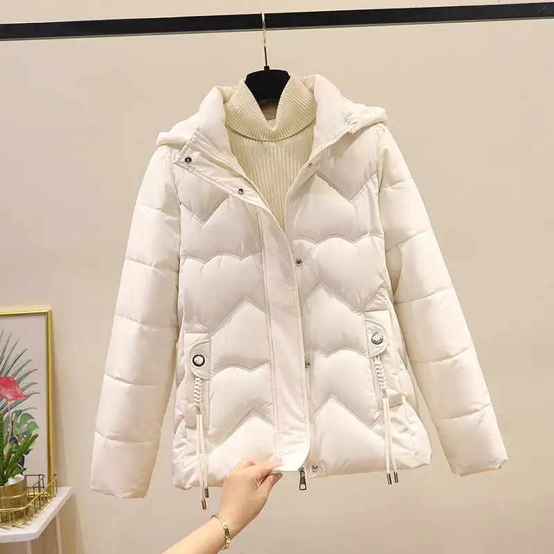 

Winter Thiened ort Cotton Jaet Women's Slim Fit Parka Detachable Hood down Cotton Coat Korean Sle Commute Faion