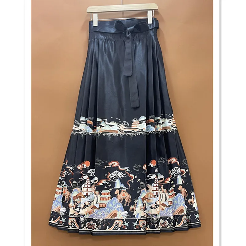 

Traditional Chinese Style Improved Daily Hanfu Women Black Horse Face Skirt